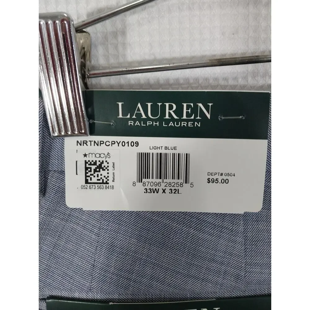 NWT@$95! LAUREN BY RALPH LAUREN! LT BLUE MICRO WEAVE ULTRAFLEX PANTS! SZ 33x32